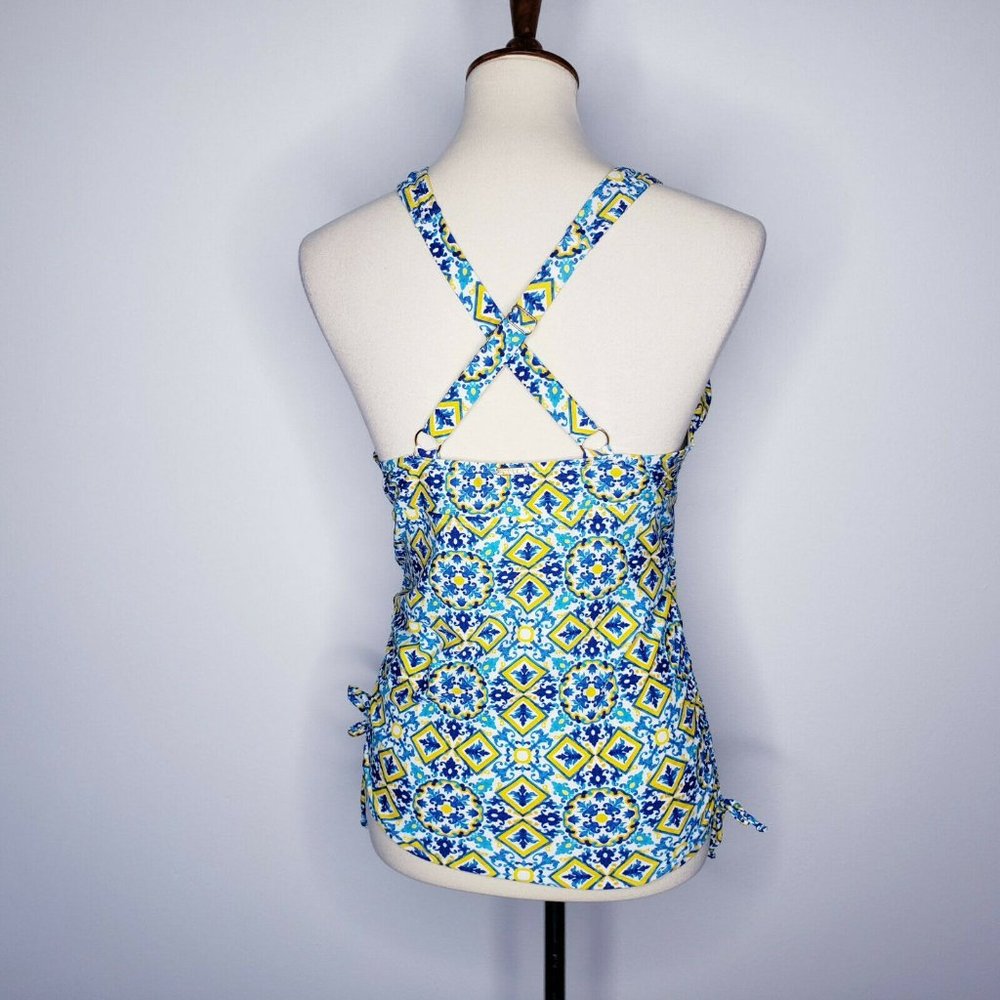 NICOLE MILLER Blue Postage Print Tankini Top - Picture 2 of 9